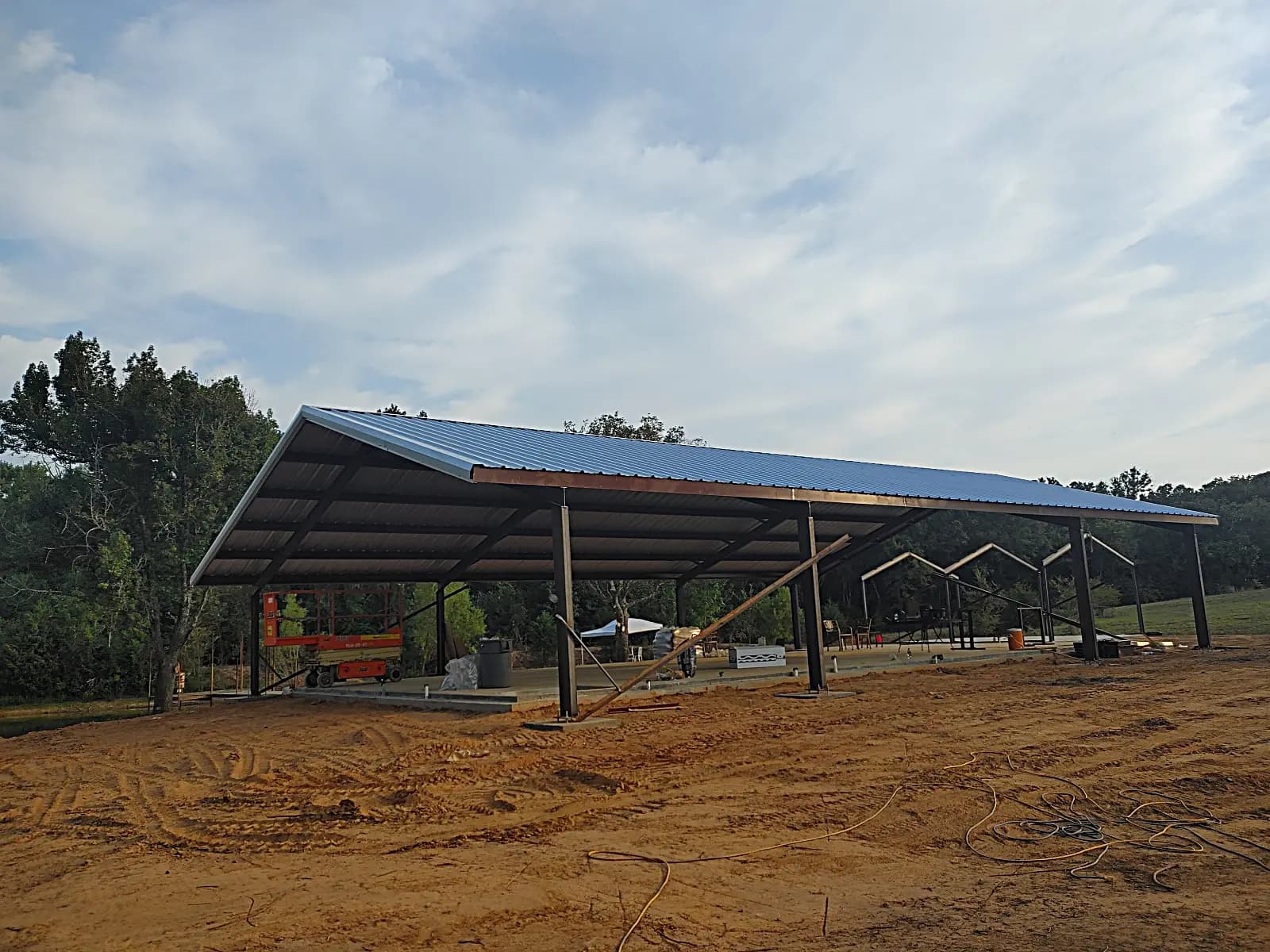 Constructed steel metal building framing and layout