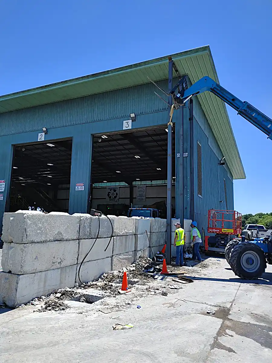 Posts aligned for commercial perimeter fencing