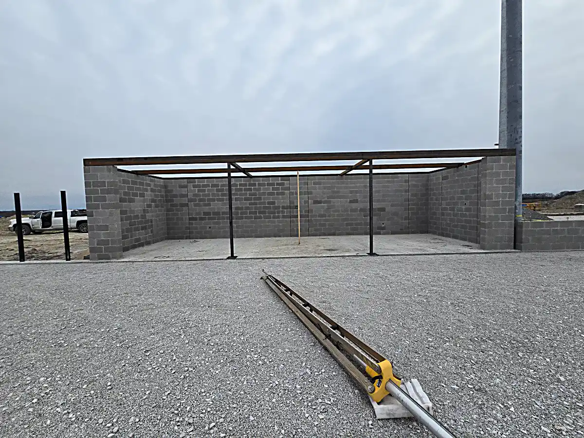 Steel framed dugout exterior finishing