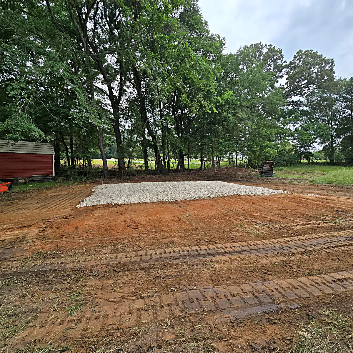 Pad site graded for small metal building