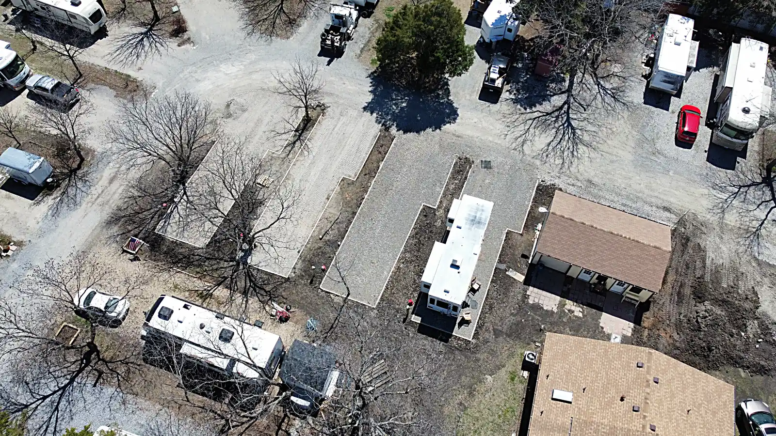 Bird's-eye showing layout and rock pad integration
