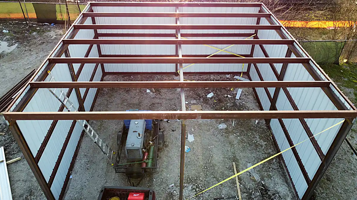 Overhead shot of metal building framework
