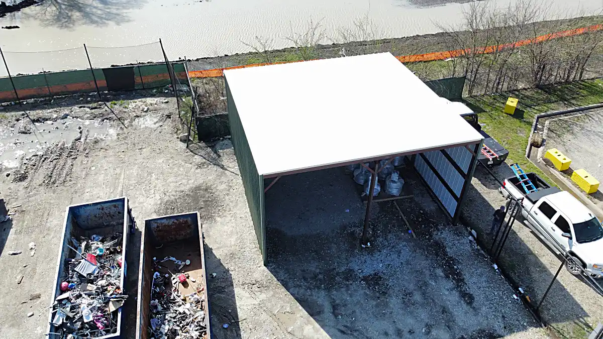 Aerial shot of the finished metal building