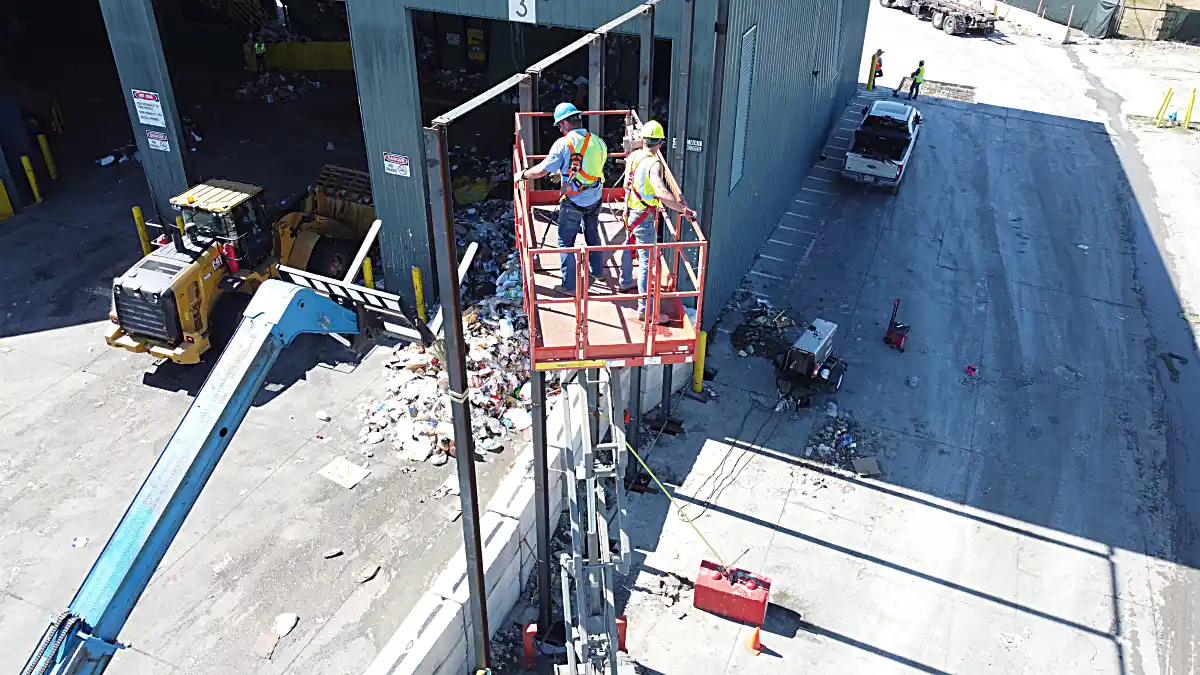 Top-down view of the high-profile metal boundary fence line
