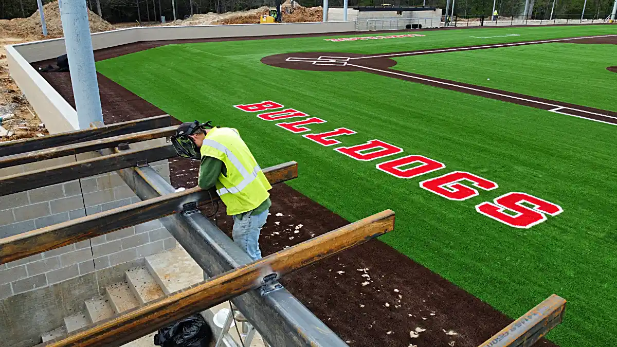 High school sports dugout fabrication aerial view