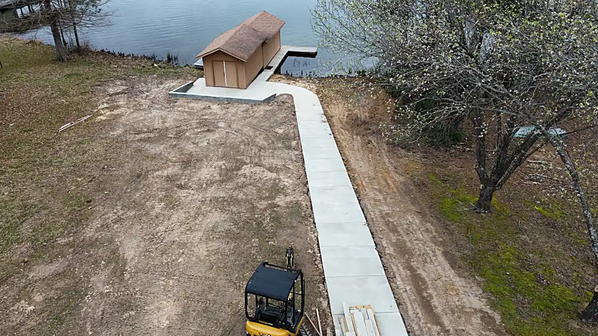 Homesite building pad earthwork aerial overview