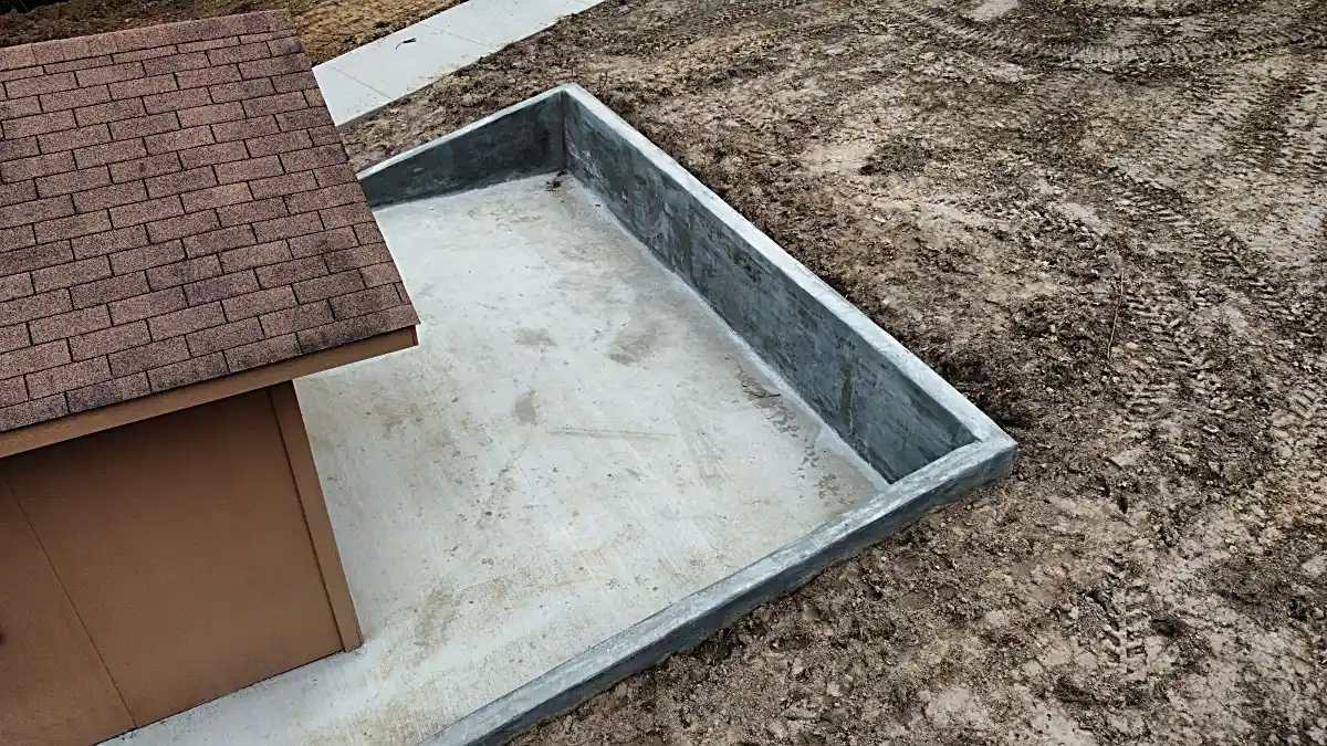 Concrete driveway route grading top down drone view