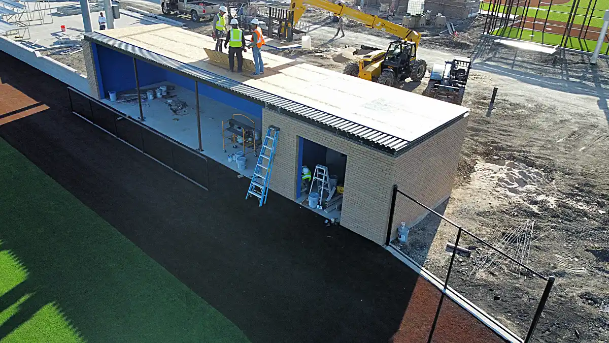 Athletic complex dugouts aerial view
