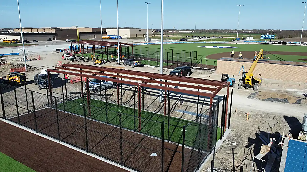 Practice facility and dugouts completed aerial view